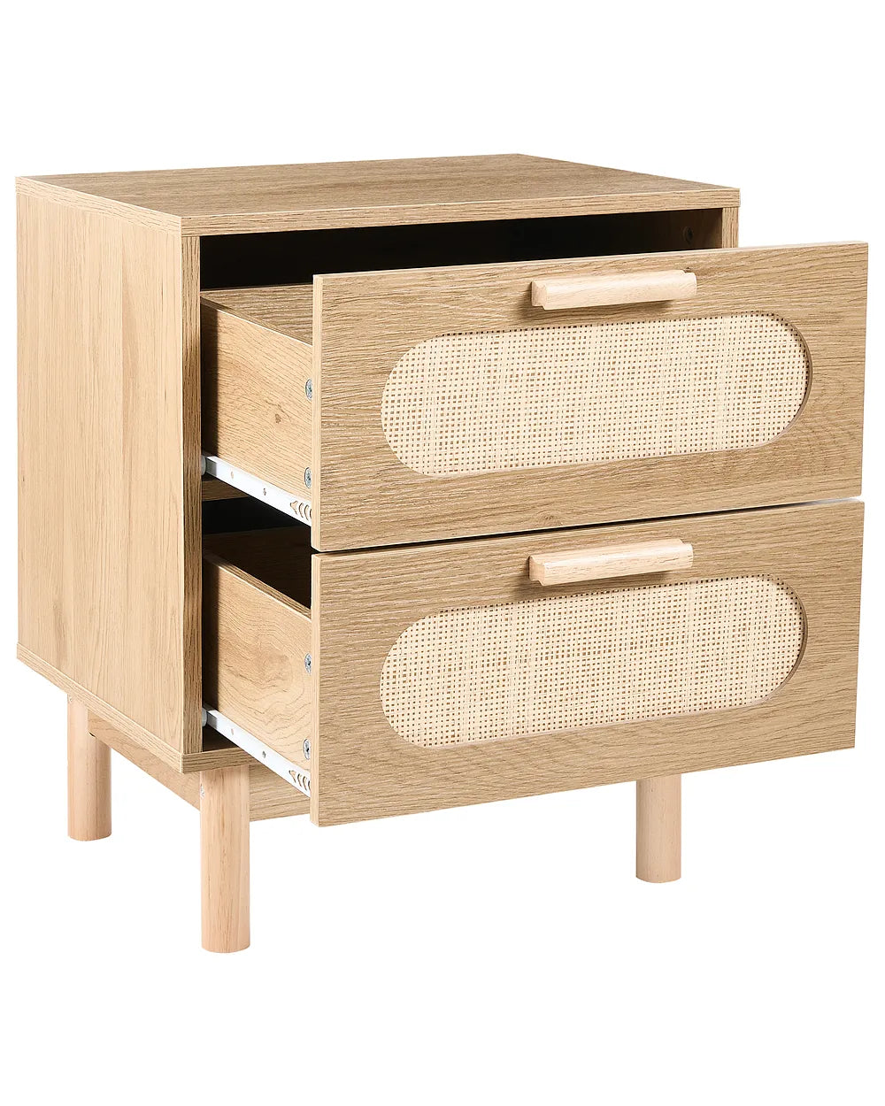 Light brown bedside table with drawers