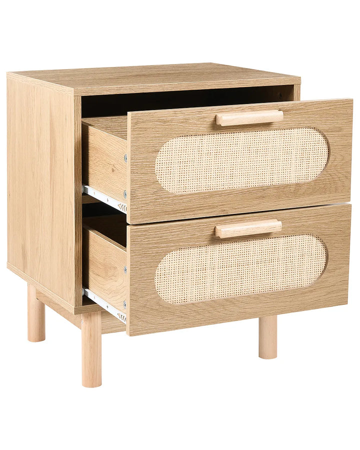 Light brown bedside table with drawers