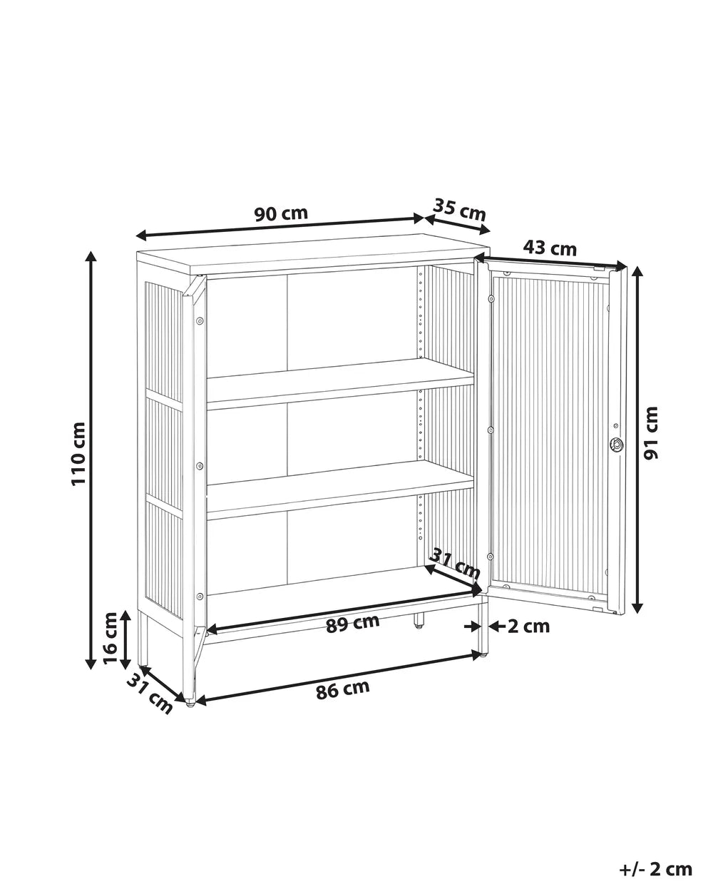 Glass Display Cabinet 90 cm Metal Beige Danaysha