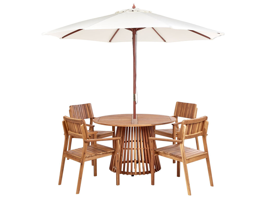 Agello Garden Dining Set 4 Seater with Parasol Acacia Wood Brown