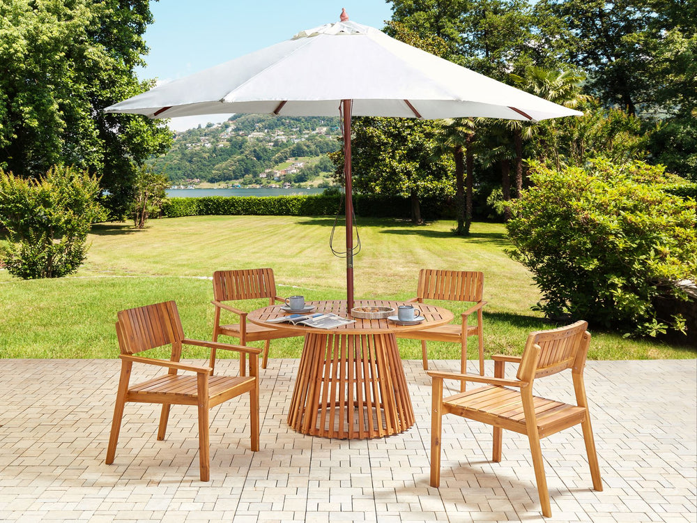 Agello Garden Dining Set 4 Seater with Parasol Acacia Wood Brown