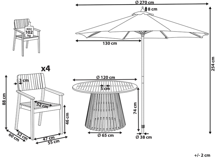 Agello Garden Dining Set 4 Seater with Parasol Acacia Wood Brown