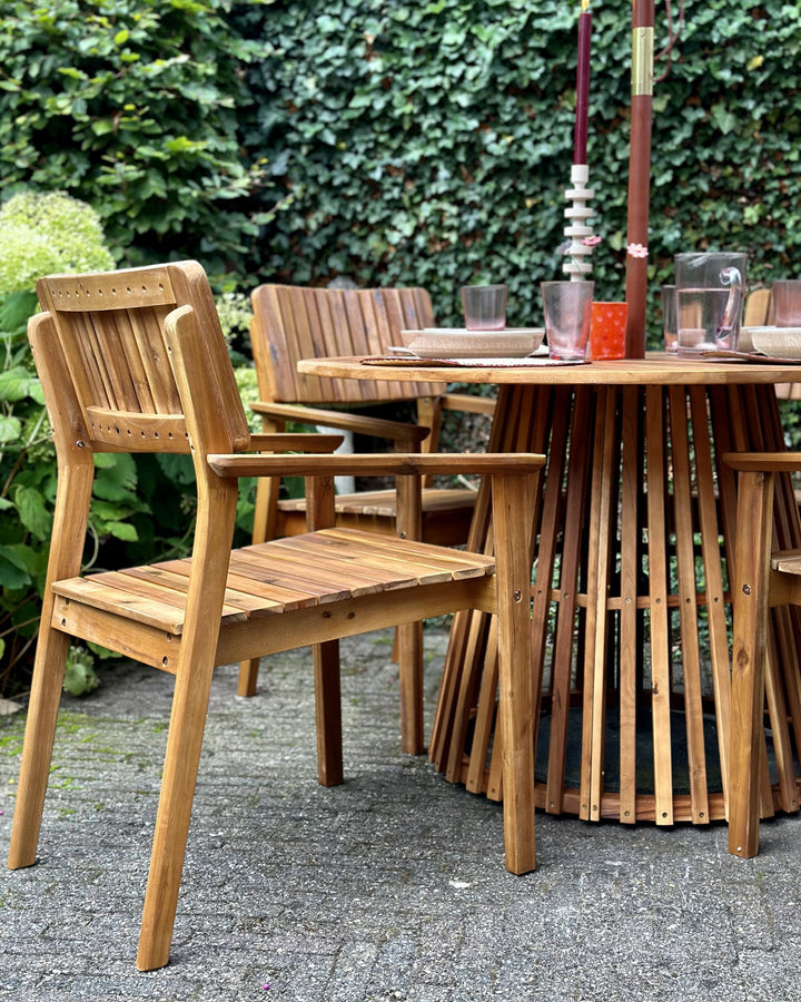 Agello Garden Dining Set 4 Seater with Parasol Acacia Wood Brown