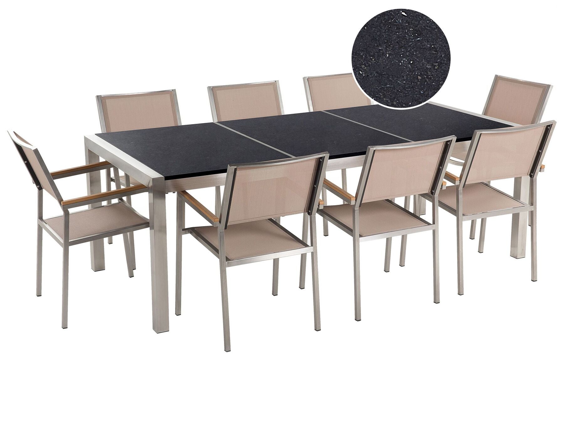 Grosseto Garden Dining Set 8 Seater Triple Plate Granite Polished Blac ...