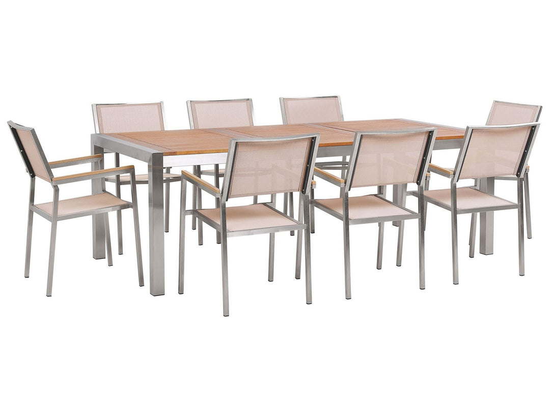 Grosseto Garden Dining Set 8 Seater Eucalyptus Wood Brown/ Beige