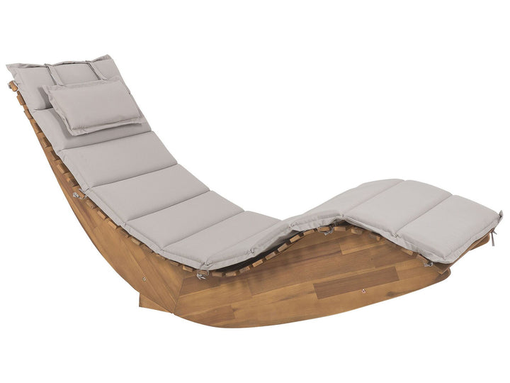 Sun Lounger with Cushion Wood Taupe BRESCIA