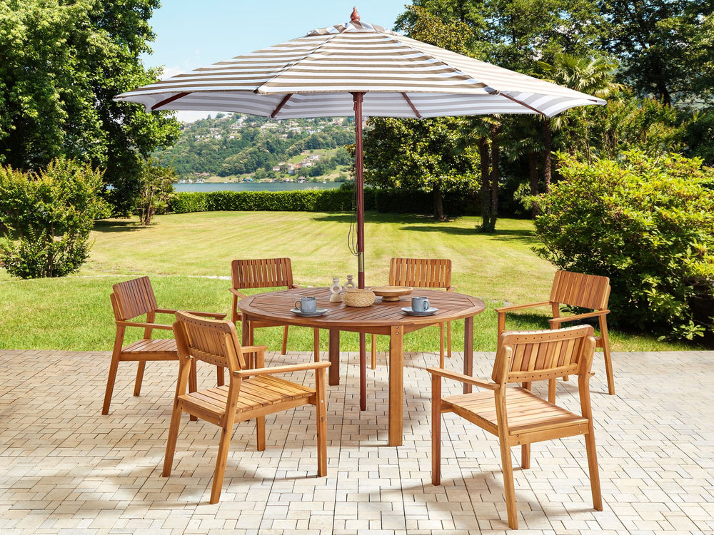 Agello Garden Dining Set 6 Seater with Parasol Acacia Wood Brown