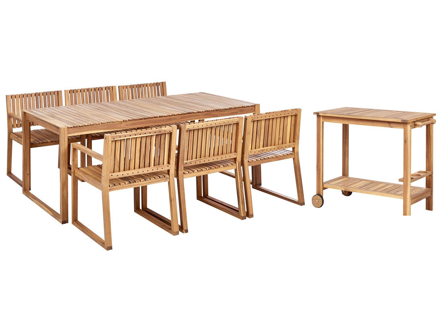 Sassari II Garden Dining Set with Trolley 6 Seater Certified Acacia Wood Light Brown