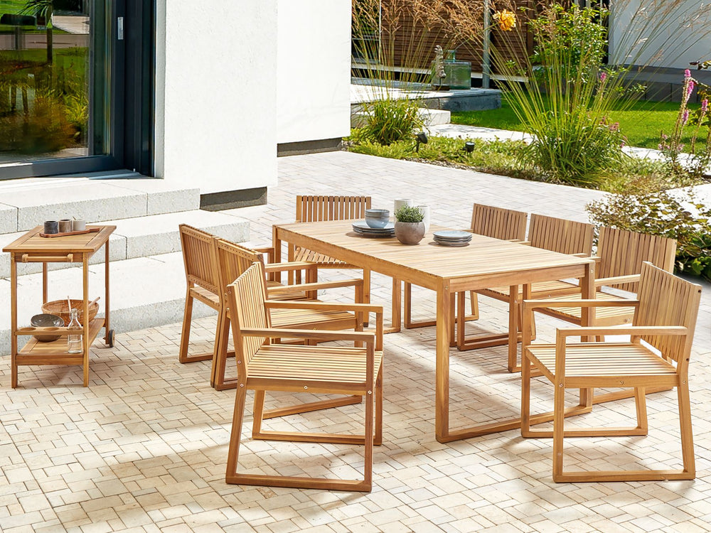 Sassari II Garden Dining Set with Trolley 8 Seater Certified Acacia Wood Light Brown