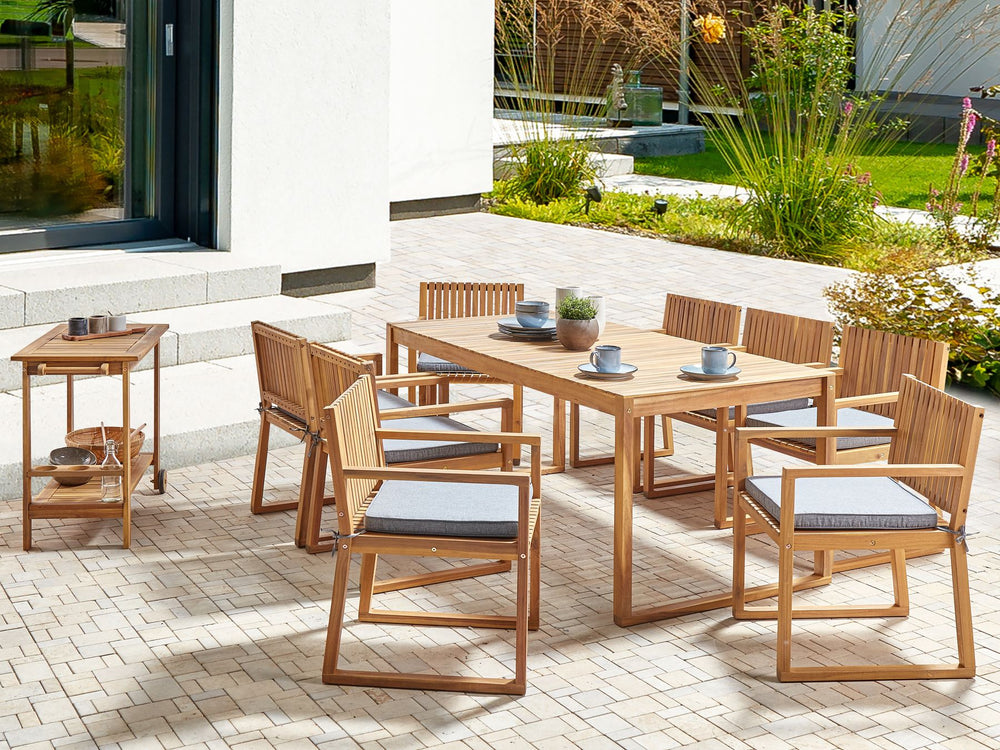 Sassari II Garden Dining Set 8 Seater with Cushions Certified Acacia Wood Grey