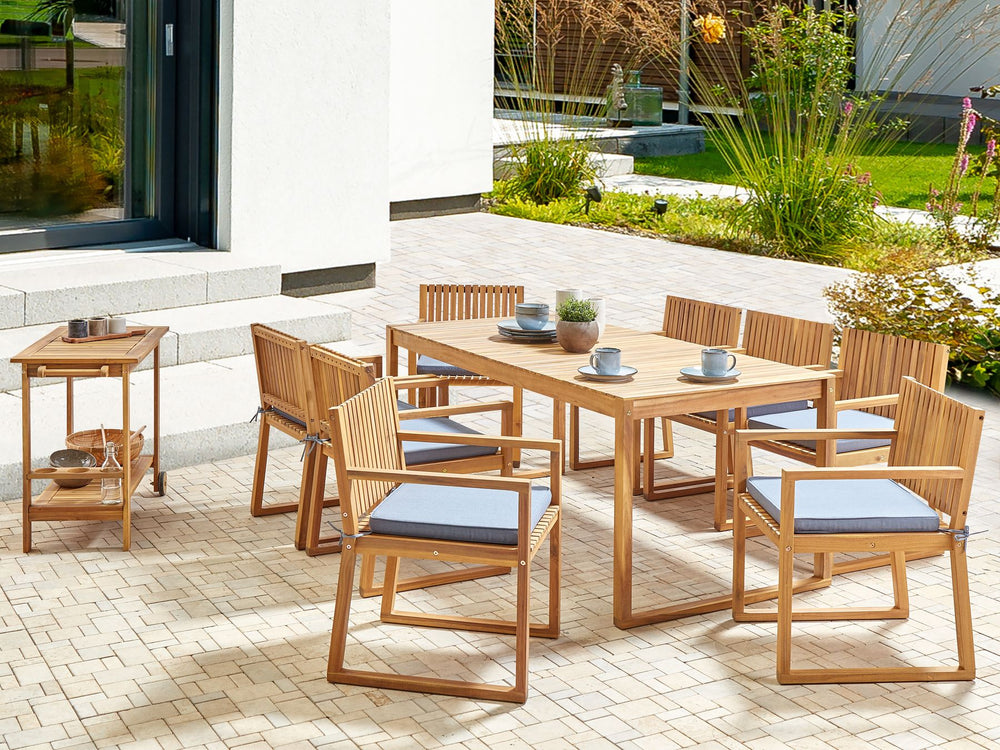 Sassari II Garden Dining Set 8 Seater with Cushions Certified Acacia Wood Blue