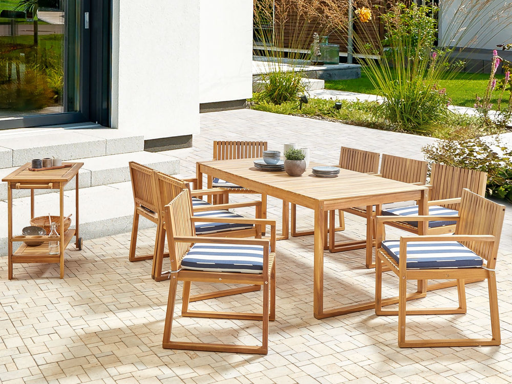 Sassari II Garden Dining Set 8 Seater with Cushions Certified Acacia Wood Navy Blue