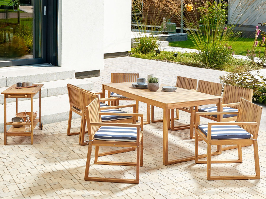 Sassari II Garden Dining Set 8 Seater with Cushions Certified Acacia Wood Navy Blue