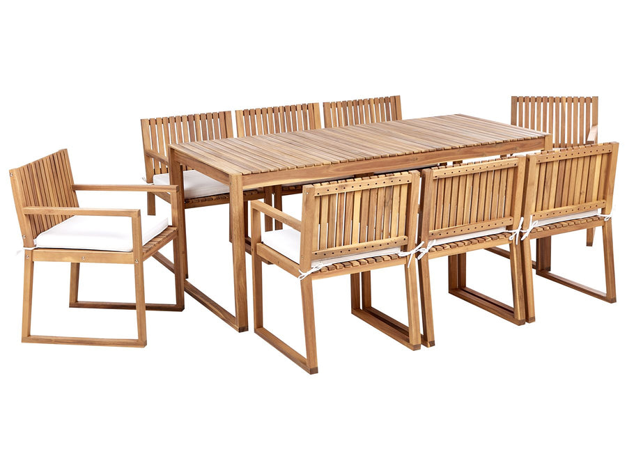 Sassari II Garden Dining Set 8 Seater with Cushions Certified Acacia Wood Off-White