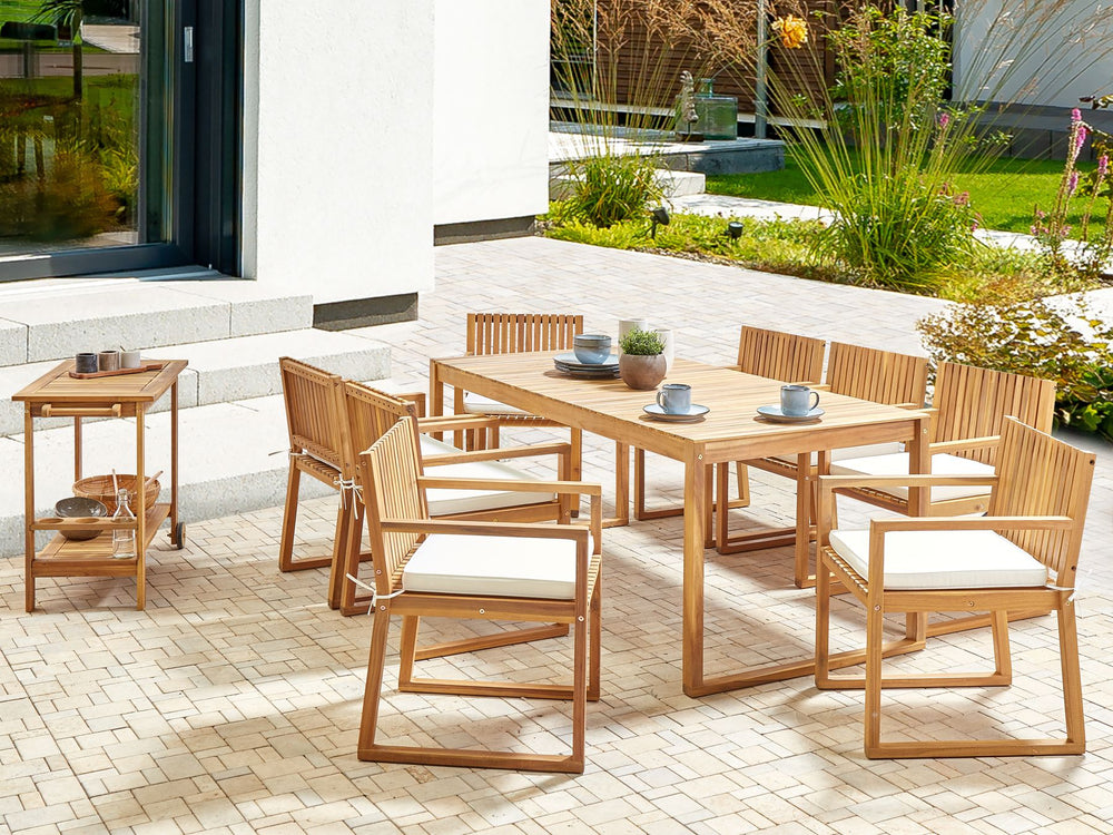 Sassari II Garden Dining Set 8 Seater with Cushions Certified Acacia Wood Off-White