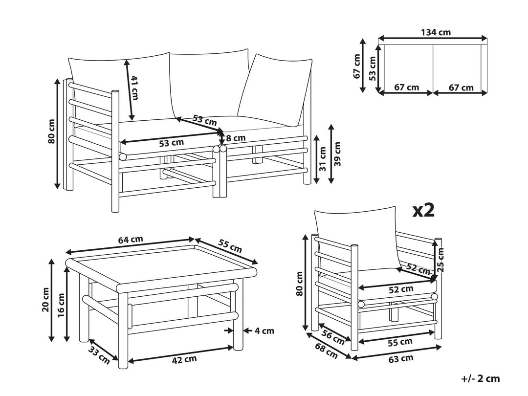 Cerreto Garden Lounge Set with Table 4 Seater Bamboo Wood Off-White