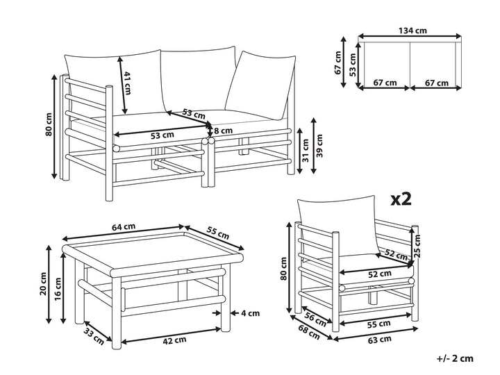 Cerreto Garden Lounge Set with Table 4 Seater Bamboo Wood Off-White