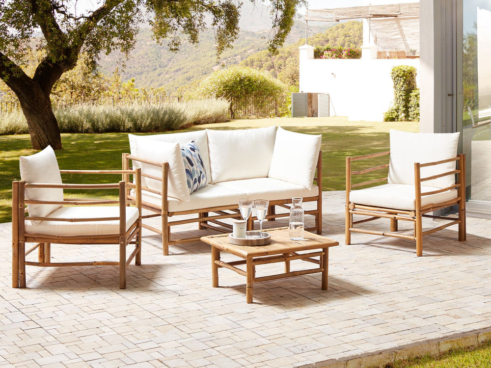 Cerreto Garden Lounge Set with Table 4 Seater Bamboo Wood Off-White