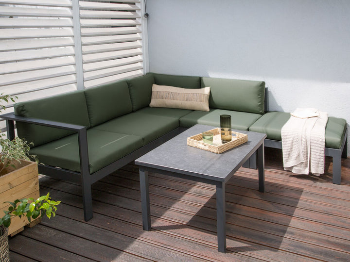 Messina Garden Corner Sofa with Table 5 SeaterLeft Hand Metal Green