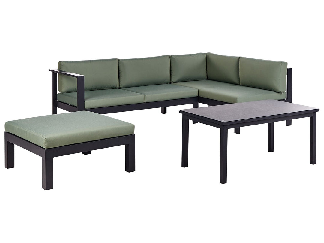 Messina Garden Corner Sofa with Table 5 Seater Left Hand Metal Green