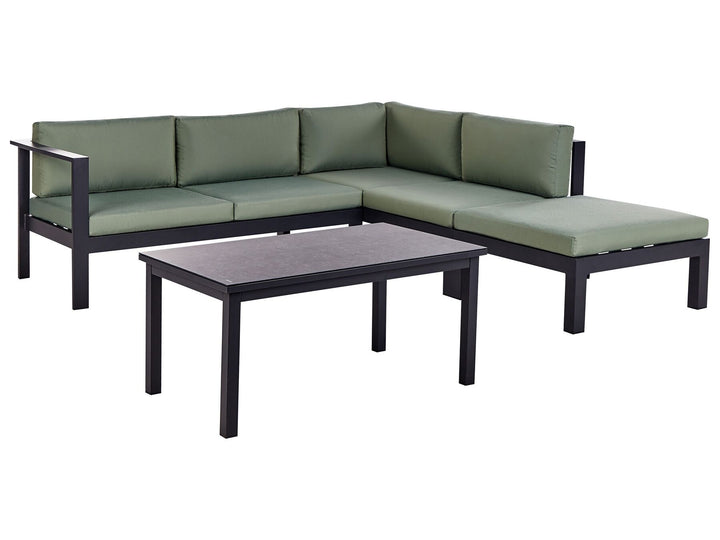 Messina Garden Corner Sofa with Table 5 Seater Left Hand Metal Green