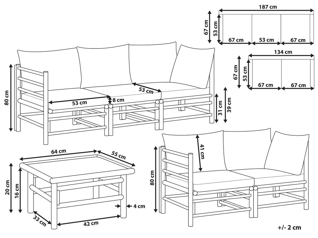 Cerreto Garden Lounge Set with Table 5 Seater Bamboo Wood Taupe