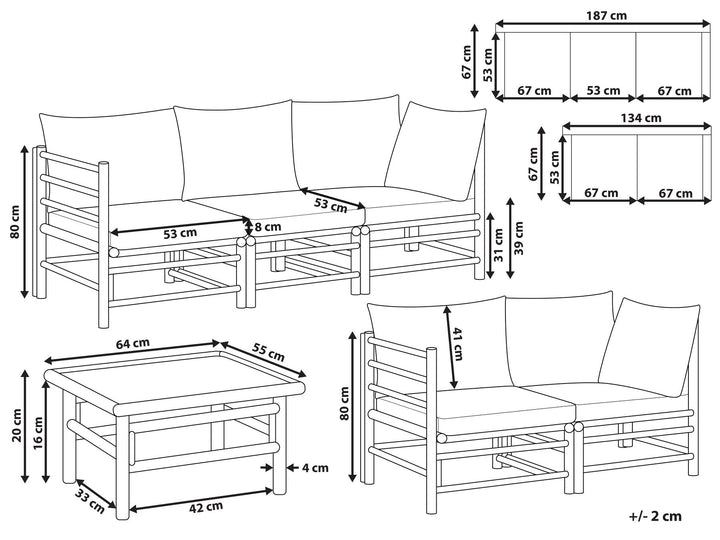 Cerreto Garden Lounge Set with Table 5 Seater Bamboo Wood Taupe
