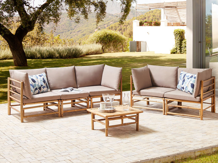 Cerreto Garden Lounge Set with Table 5 Seater Bamboo Wood Taupe