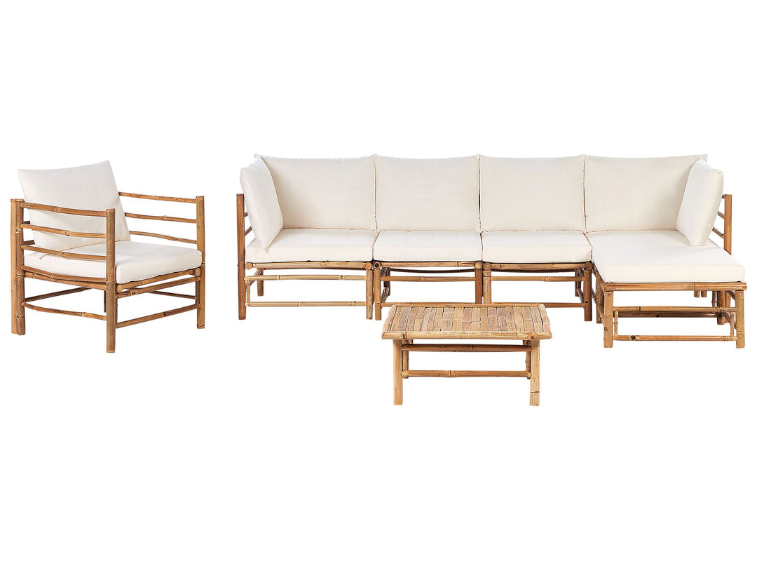 Cerreto Garden Lounge Set with Table 6 Seater Left Hand Bamboo Wood Off-White