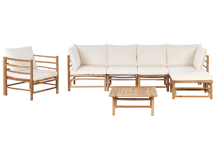 Cerreto Garden Lounge Set with Table 6 Seater Left Hand Bamboo Wood Off-White