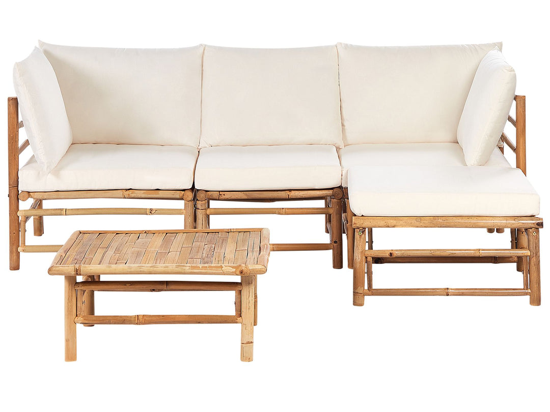 Cerreto Garden Corner Sofa with Table 4 Seater Left Hand Bamboo Wood Off-White