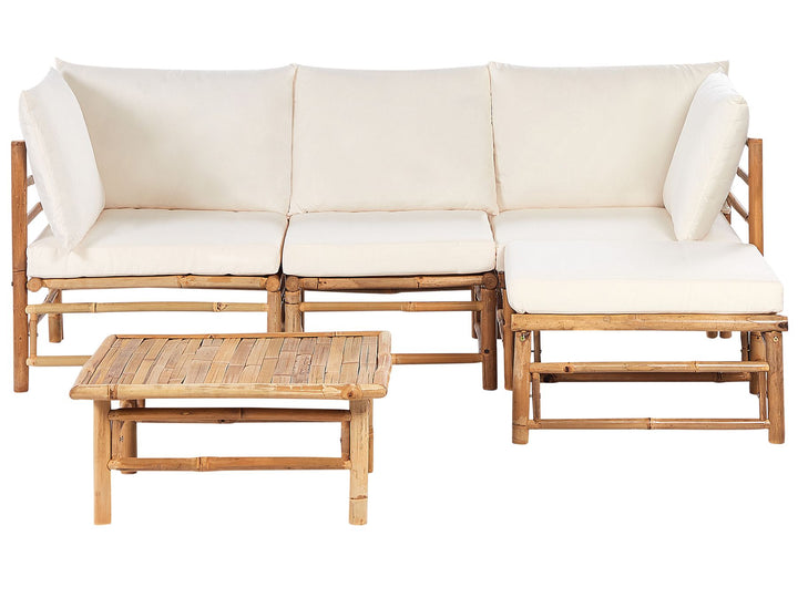 Cerreto Garden Corner Sofa with Table 4 Seater Left Hand Bamboo Wood Off-White