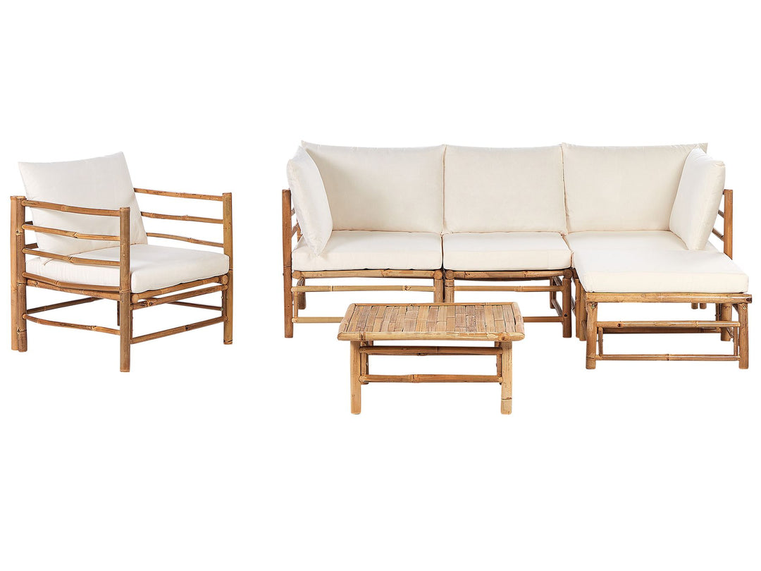 Cerreto Garden Lounge Set with Table 5 Seater  Left Hand Bamboo Wood Off-White