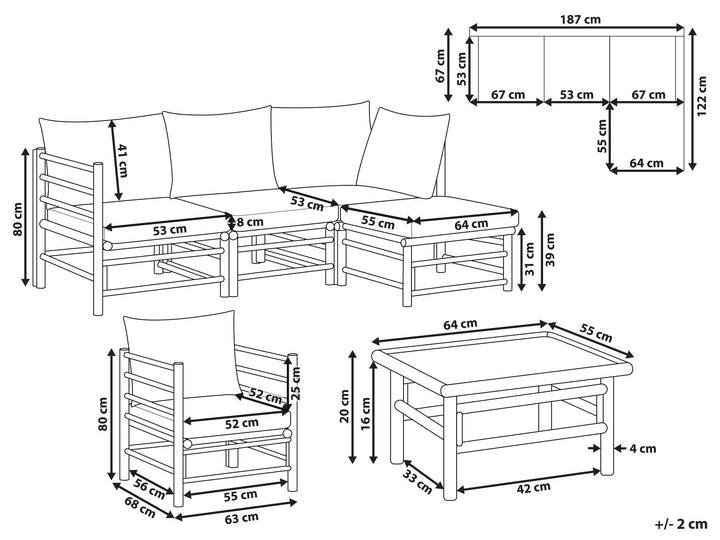 Cerreto Garden Lounge Set with Table 5 Seater  Left Hand Bamboo Wood Off-White