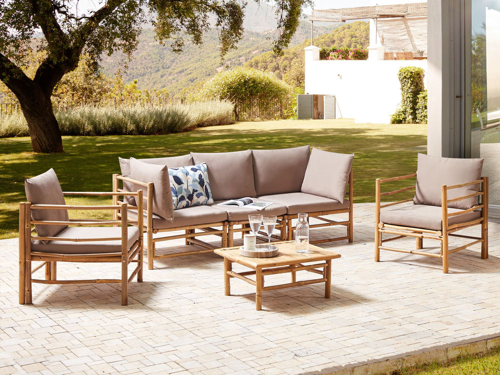 Cerreto Garden Lounge Set with Table 5 Seater Bamboo Wood Taupe