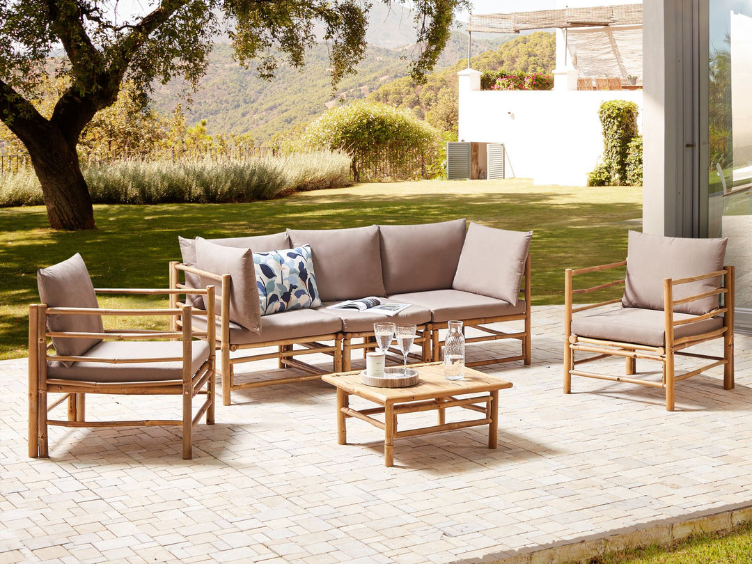 Cerreto Garden Lounge Set with Table 5 Seater Bamboo Wood Taupe
