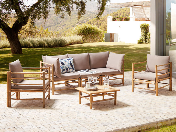 Cerreto Garden Lounge Set with Table 5 Seater Bamboo Wood Taupe