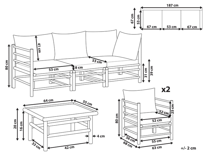 Cerreto Garden Lounge Set with Table 5 Seater Bamboo Wood Taupe