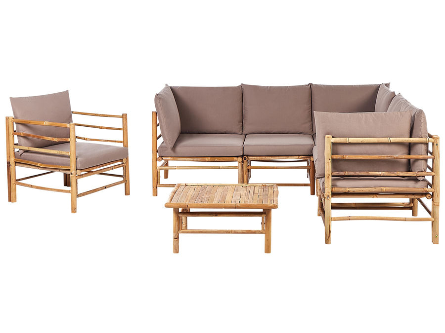 Cerreto Garden Lounge Set with Table 6 Seater Bamboo Wood Taupe