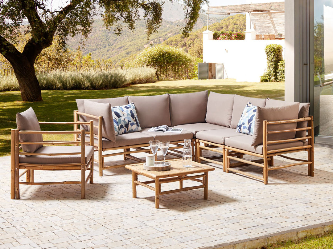 Cerreto Garden Lounge Set with Table 6 Seater Bamboo Wood Taupe