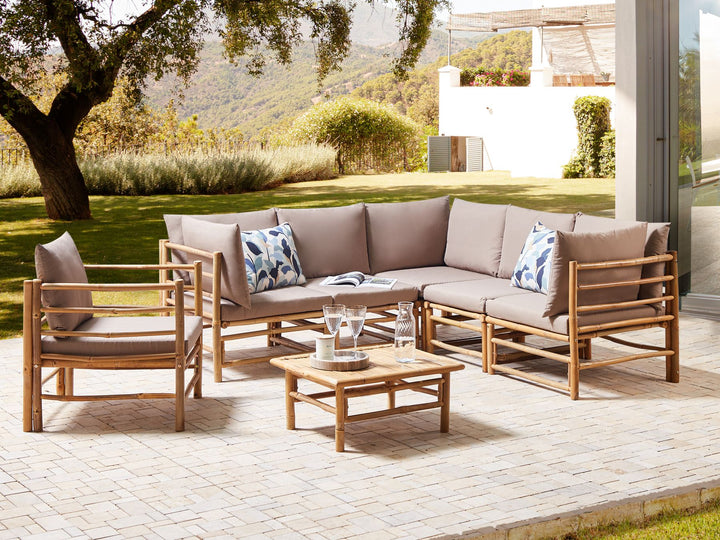 Cerreto Garden Lounge Set with Table 6 Seater Bamboo Wood Taupe