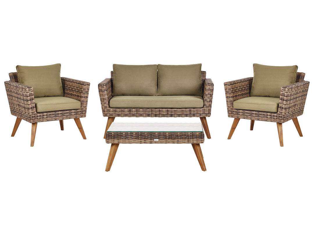 Vittoria Pe Garden Lounge Set with Table 4 Seater Rattan Olive Green