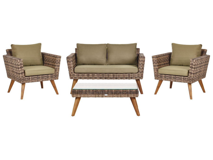Vittoria Pe Garden Lounge Set with Table 4 Seater Rattan Olive Green