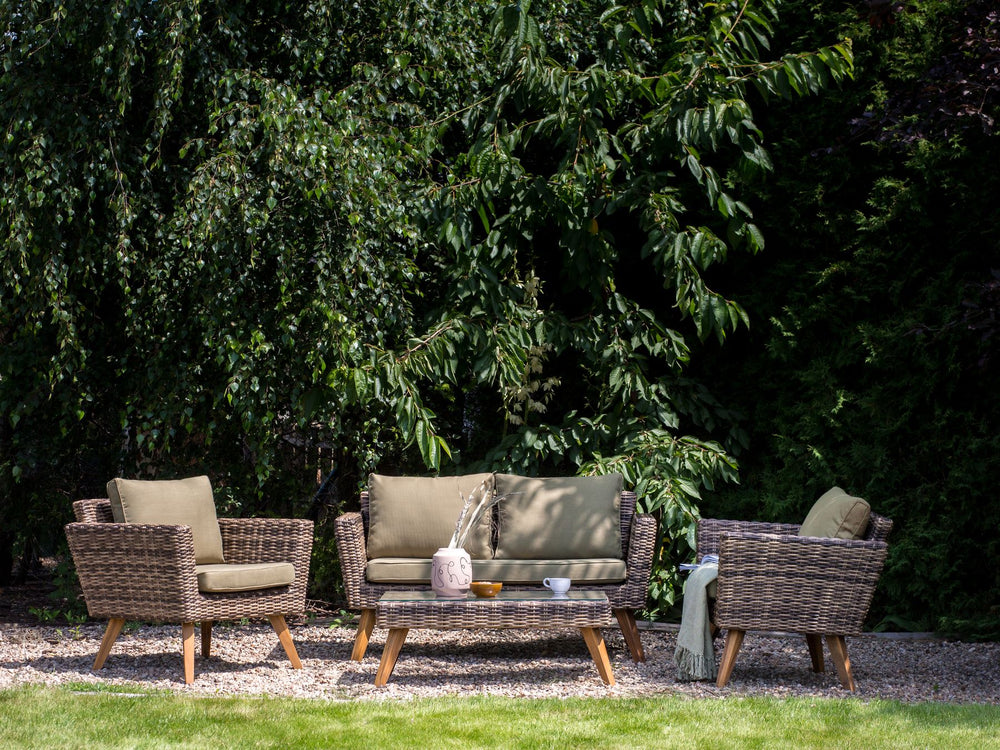 Vittoria Pe Garden Lounge Set with Table 4 Seater Rattan Olive Green