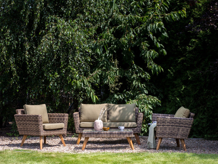 Vittoria Pe Garden Lounge Set with Table 4 Seater Rattan Olive Green