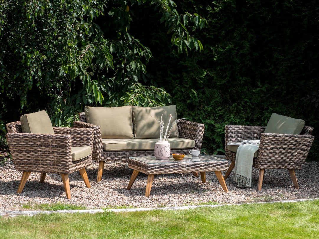 Garden Lounge Set with Table 4 Seater VITTORIA PE Rattan Olive Green