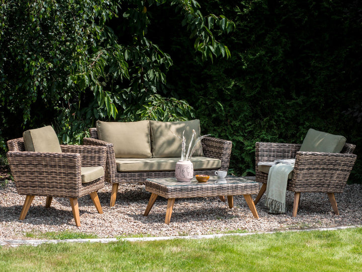 Garden Lounge Set with Table 4 Seater VITTORIA PE Rattan Olive Green