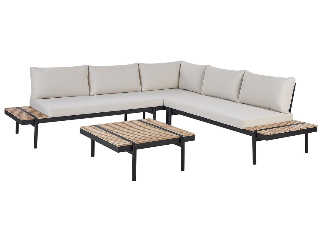 Bellariva Garden Corner Sofa with Table 5 Seater Eucalyptus Wood Off-White