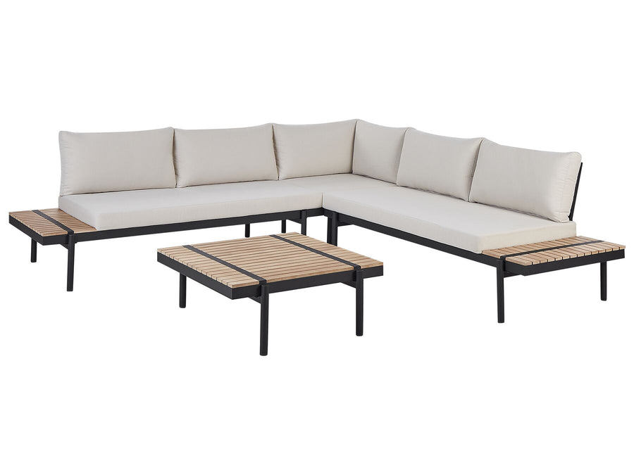 Bellariva Garden Corner Sofa with Table 5 Seater Eucalyptus Wood Off-White