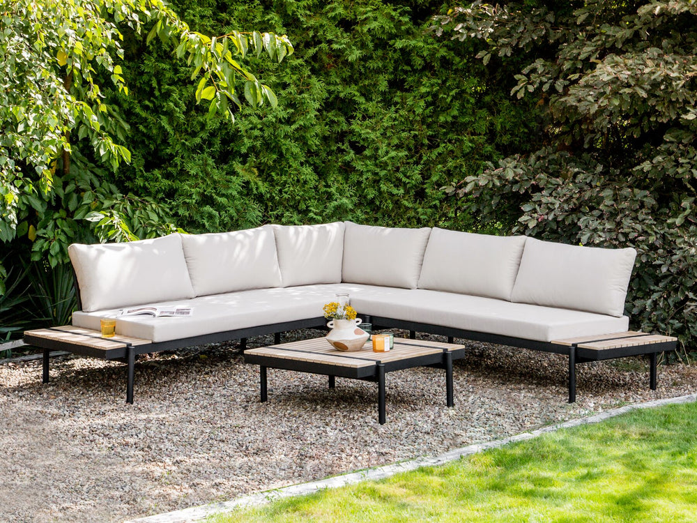 Bellariva Garden Corner Sofa with Table 5 Seater Eucalyptus Wood Off-White